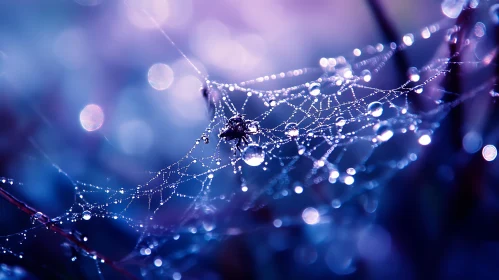 Mystical Spider Web with Glistening Dew Drops