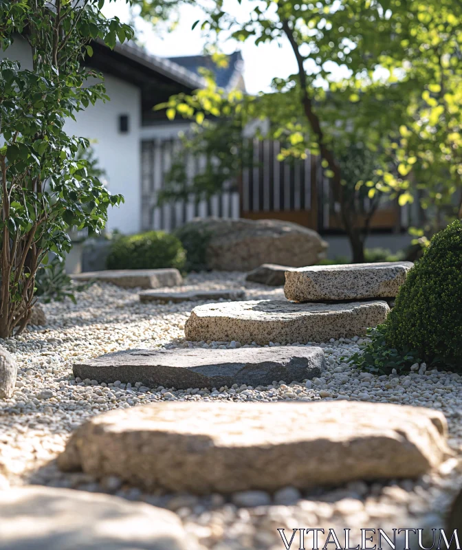 AI ART Tranquil Stone Pathway in Japanese Garden