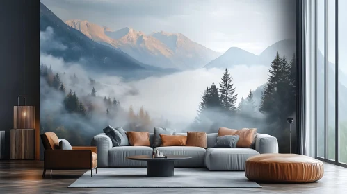 Modern Interior with Mountain Landscape