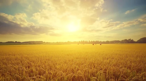 Sunset Over Golden Field