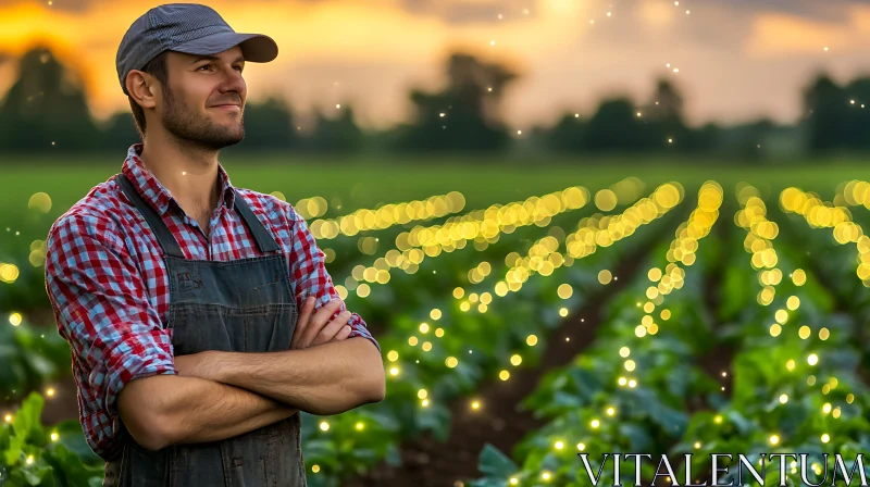 Agricultural worker at dusk AI Image