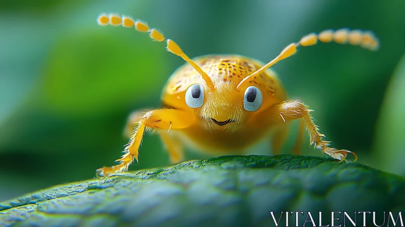 AI ART Yellow Insect Macro Image on Leaf