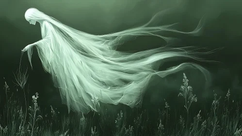 Floating Spirit in Green Landscape