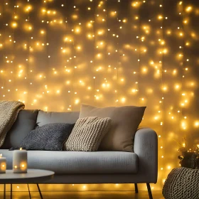 Warm Interior with Couch and Lights