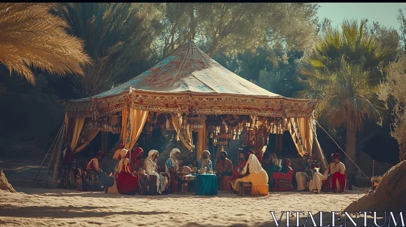 Arabian Tent Meeting in the Desert AI Image