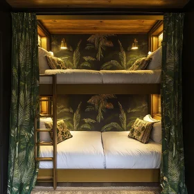 Cozy Bunk Bed with Tropical Wallpaper