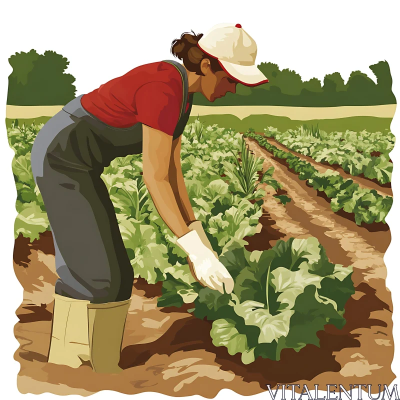 Woman Harvesting Crop in the Field AI Image