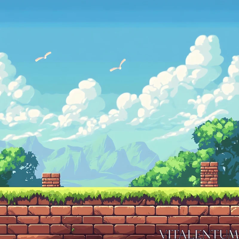 AI ART Retro Pixel Art Nature Scene