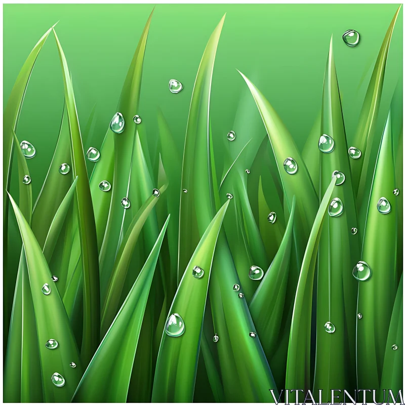 AI ART Verdant Grass Blades with Water Pearls