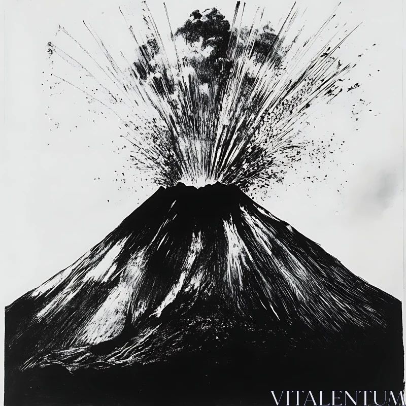 Monochrome Volcano Eruption Art AI Image