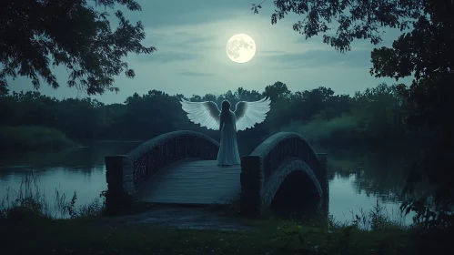 Moonlit Angel on Stone Bridge