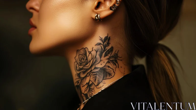 Floral Neck Tattoo Design AI Image