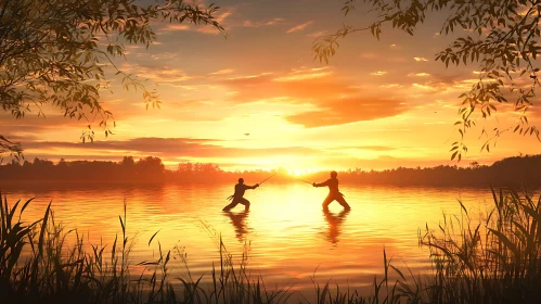 Lake Warriors: Sunset Silhouette Fight