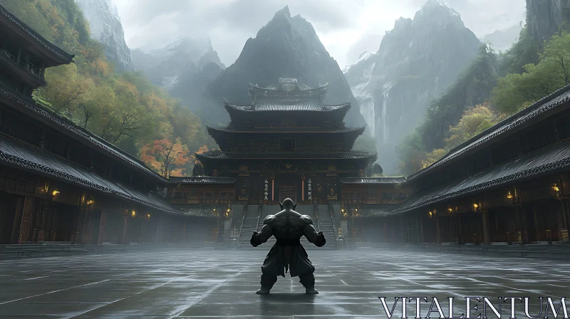 AI ART Temple Warrior in Misty Mountains