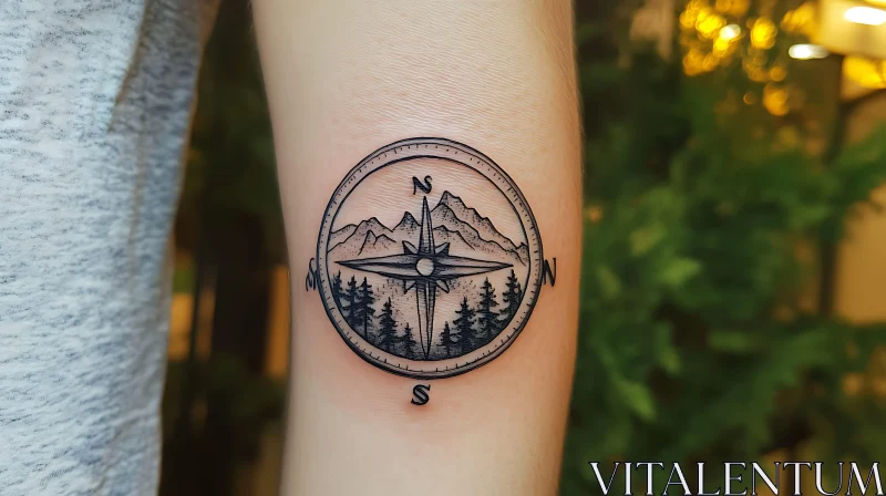 Forearm Tattoo of Compass with Nature Elements AI Image