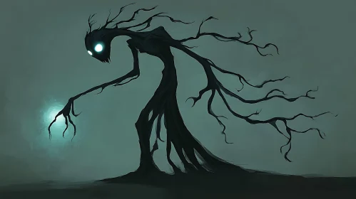 Mysterious Silhouette Figure with Glowing Eyes