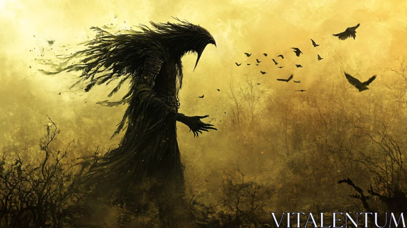 Mysterious Bird Creature Silhouette Art AI Image