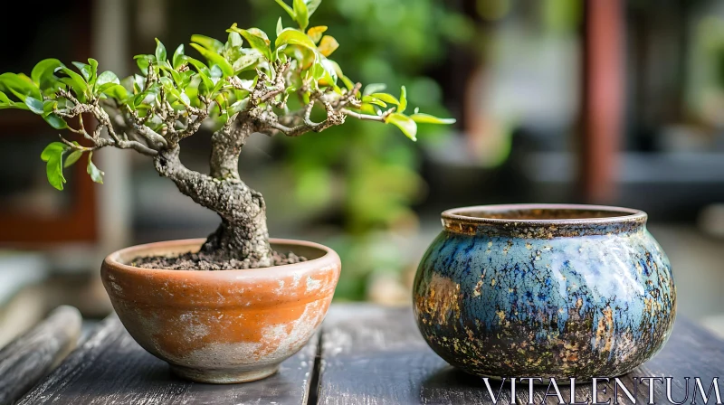 Miniature Tree with Pottery AI Image