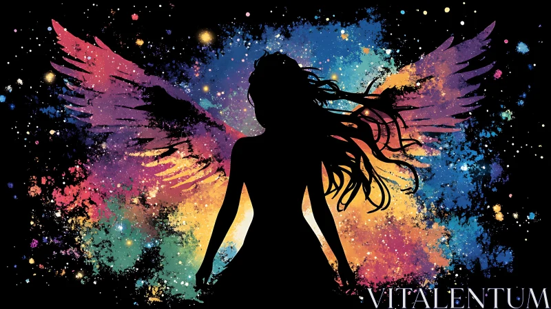 AI ART Winged Silhouette in Starry Sky