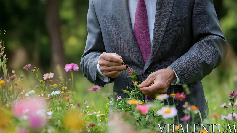 Man in Suit with Wildflowers AI Image