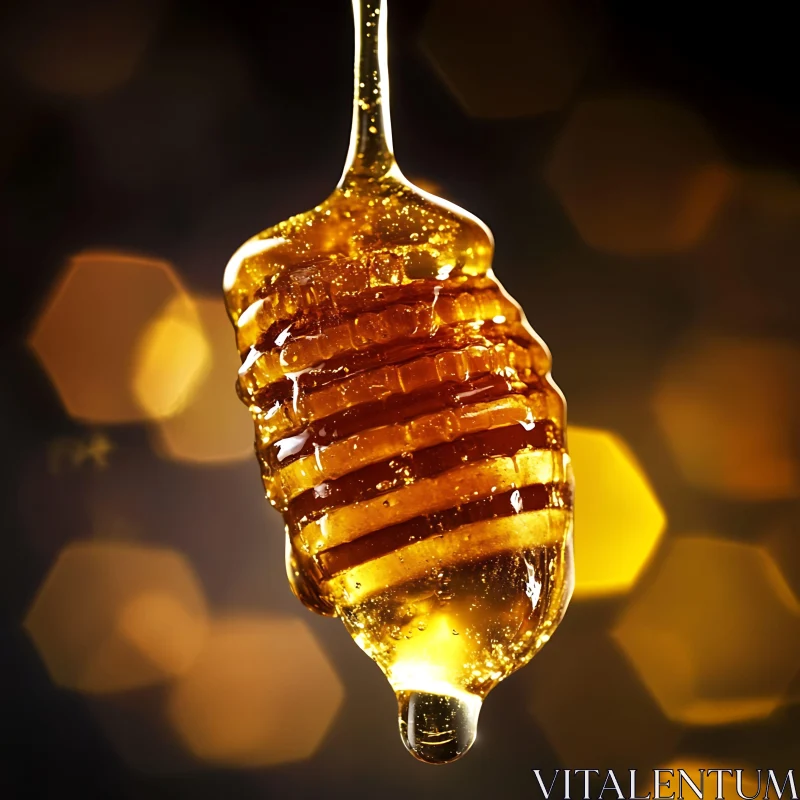 Close-Up of Dripping Golden Honey AI Image