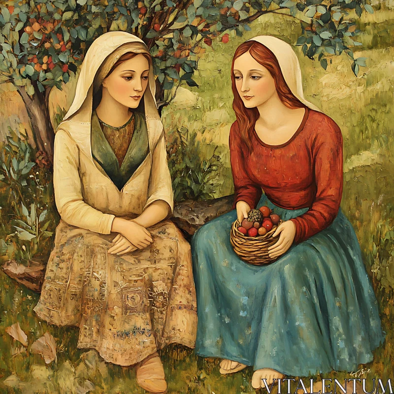 Two Women in the Orchard Artwork AI Image