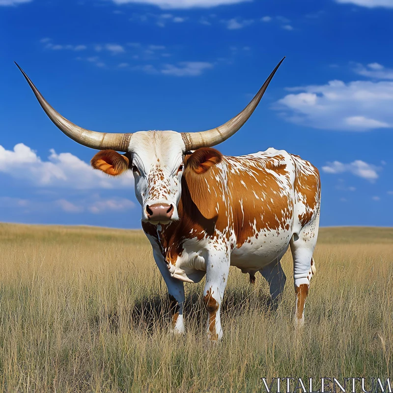 Texas Longhorn Portrait in Nature AI Image