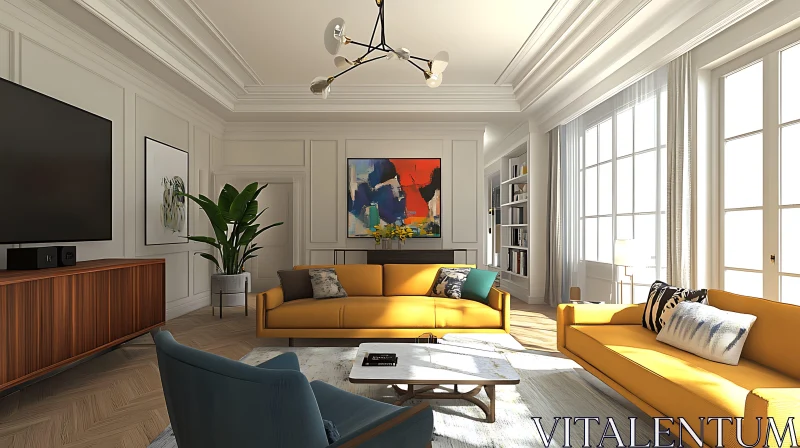 Modern Living Room with Yellow Sofas AI Image