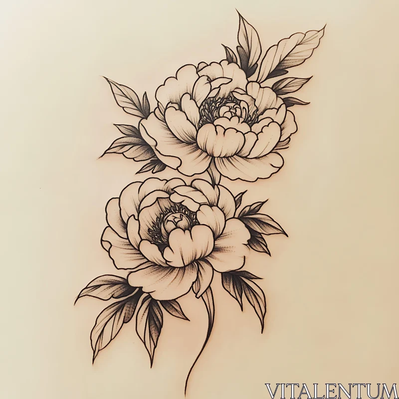 Intricate Floral Tattoo Art with Peonies AI Image