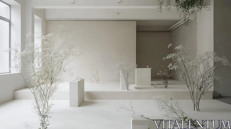 AI ART Serene White Interior with Botanical Elements