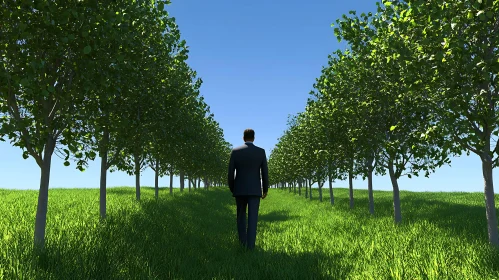 Man Walking on Green Path