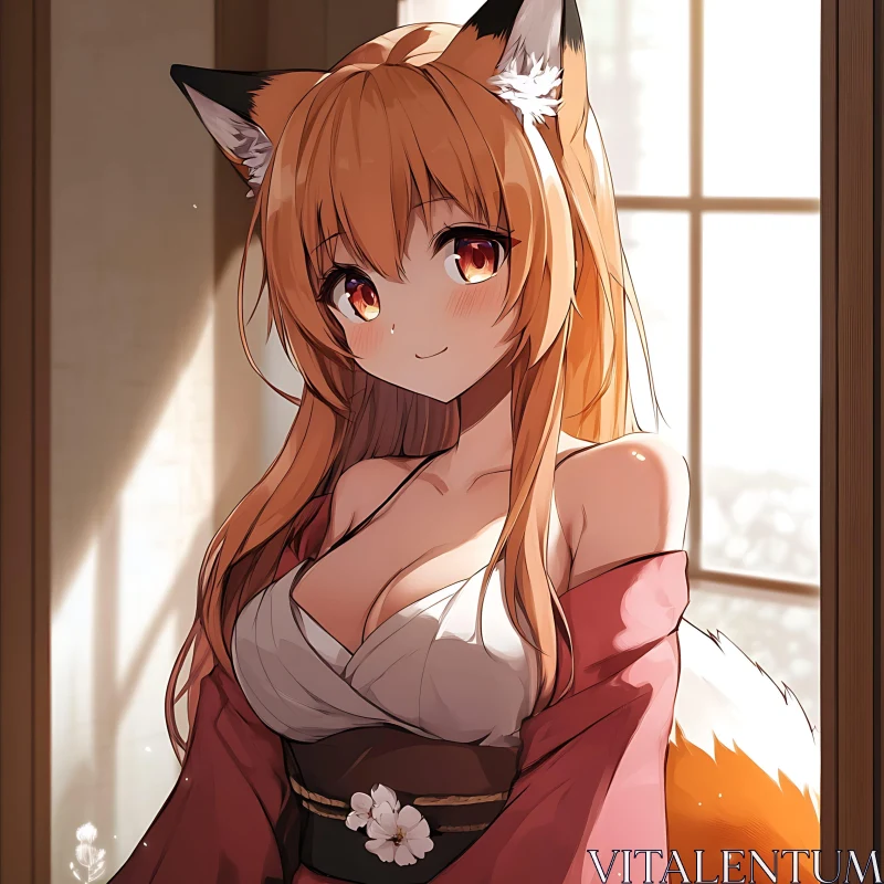 Charming Anime Fox Girl Illustration AI Image