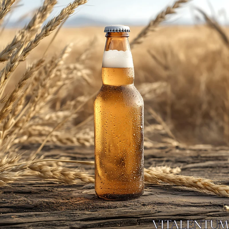 Cold Beer in Summer Wheat Field AI Image