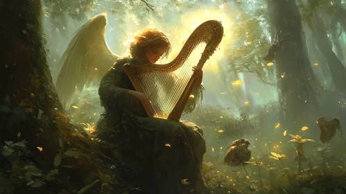 Forest Angel Playing Harp