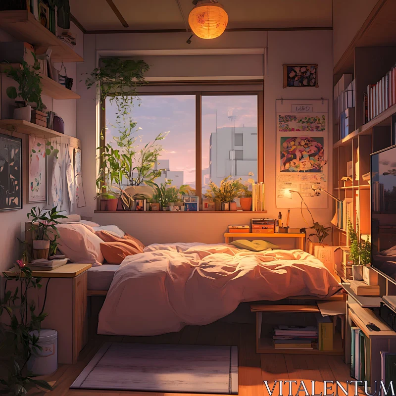 Peaceful Bedroom at Sunset AI Image