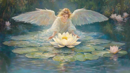 Angel and Lotus: A Peaceful Encounter