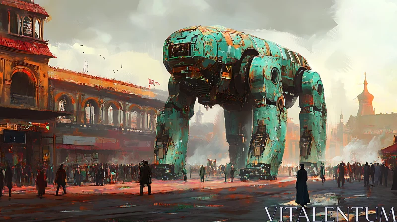 Futuristic Robot in Urban Landscape AI Image