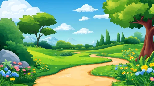 Scenic Cartoon Landscape Illustration