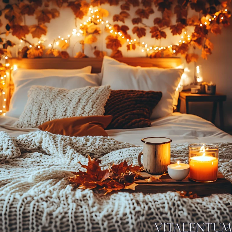 AI ART Autumnal Cozy Bedroom Still Life