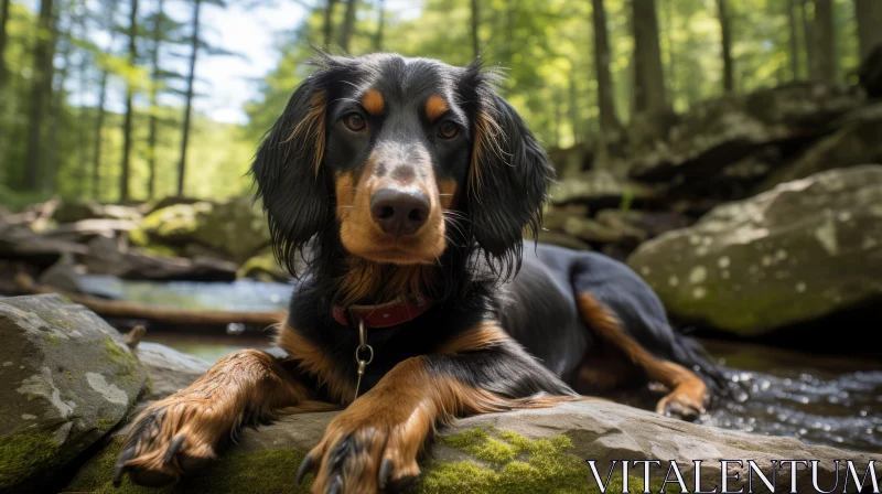 Black and Tan Dog in Forest: A Soft-Focus Portrait AI Image