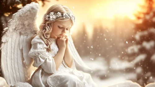 Serene Angel Child in Winter Snowfall