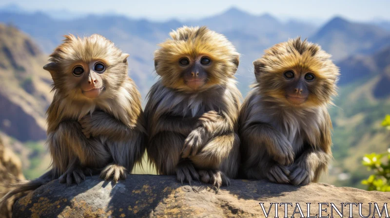Captivating Image of Three Monkeys Sitting on Rocks AI Image