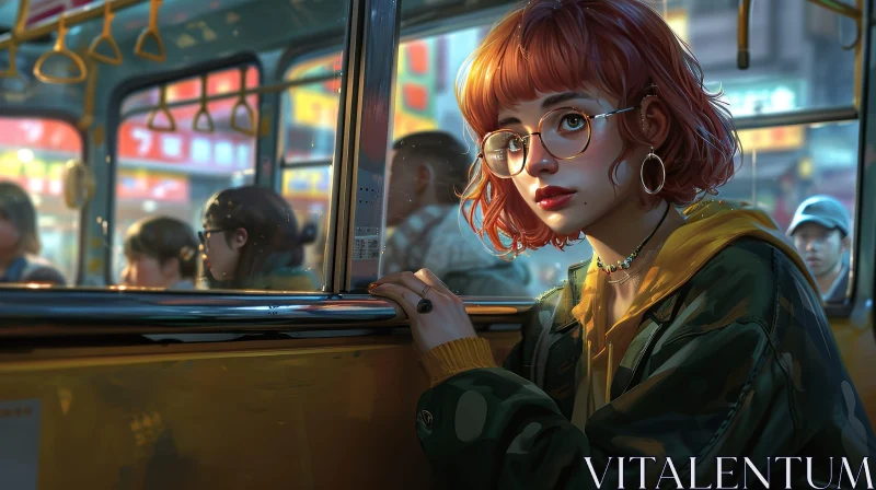 Captivating Portrait of a Woman with Red Hair and Glasses AI Image