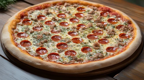 Gourmet Pepperoni Pizza with Sausage and Herbs