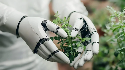 AI Robot Holding a Plant