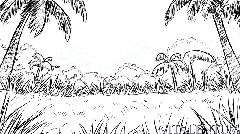 Black and White Palm Trees Scenery AI Image