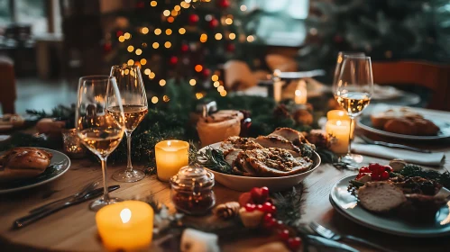 Holiday Feast with Candlelight and Wine