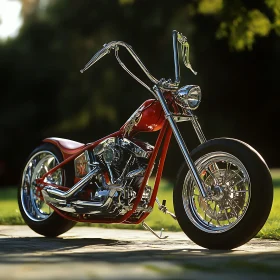 Vintage Red Motorcycle - Chrome and Sunlight