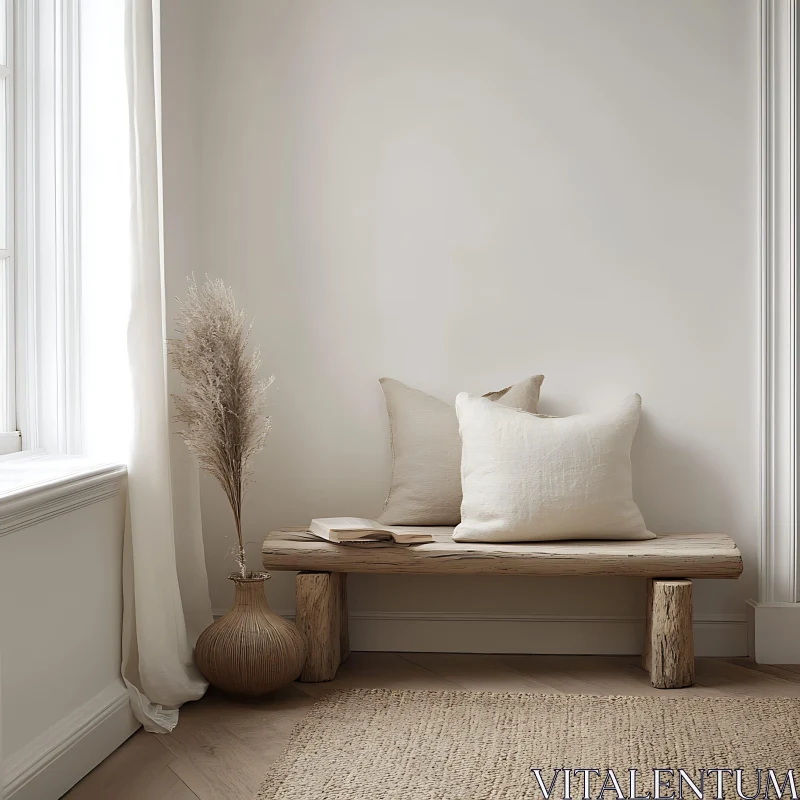 Neutral Interior with Pillows on Bench AI Image