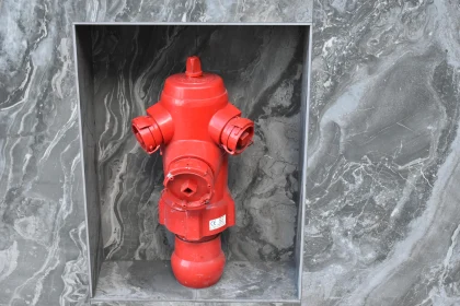 Red Hydrant on Marbled Wall